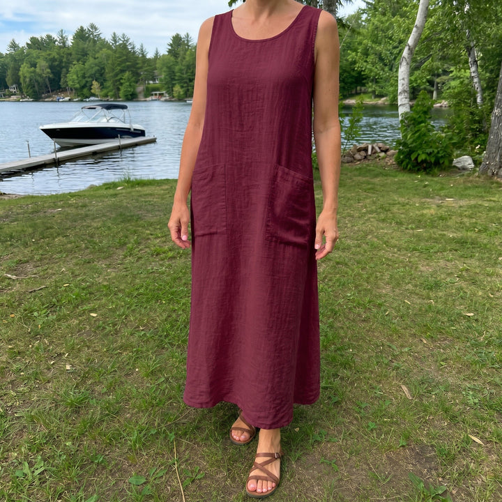 Hazel | Natural Linen Pocket Maxi Dress